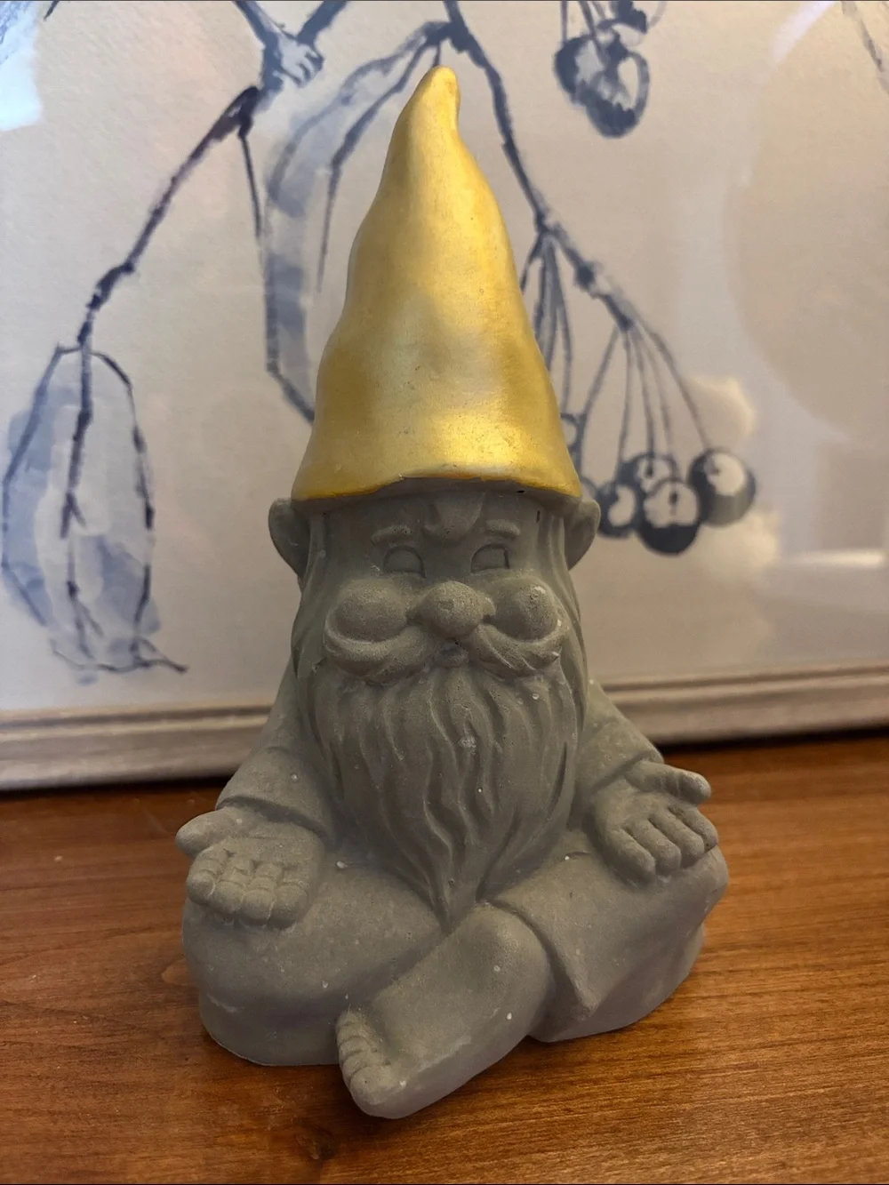 Stone Meditating Garden Gnome with Gold Hat